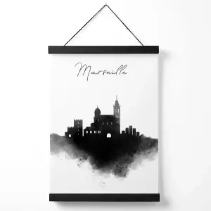 Marseille Watercolour Skyline City Medium Poster with Black Hanger