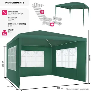 Gazebo Baraban - 3 x 3 m, with 3 side panels, weather & UV-resistant, guy ropes incl. - green