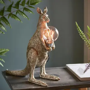 Vintage Silver Kangaroo Table Light - Resin Figure - Chrome Plated Lamp Holder