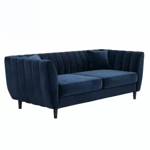 Solace+Co Remi 3 Seater Mid Century Velvet Sofa - Navy