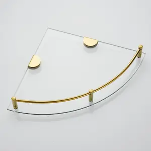 2 Pcs Golden Glass Corner Shelf for Shower Bathroom Wall Mounted 6mm Tempered Glass