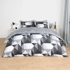 Duvet Cover Bedding Set Pillowcase Geometric Reversible Quilt, Mono - King