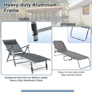 Costway Folding Aluminum Lounge Chair Patio Chaise Lounger W/ Adjustable Back & Pillow