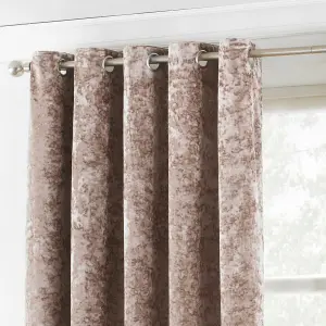 Paoletti Oyster Taupe Verona Crushed Velvet Eyelet Curtain Pair (W) 168cm x (L) 183cm