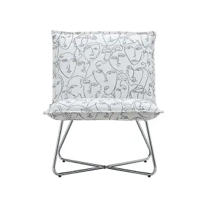 White Modern Linen Accent Chair with Metal Base