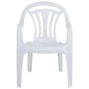 4 x White Stackable Plastic Low Back Garden Chairs For Patios & Outdoor Picnics