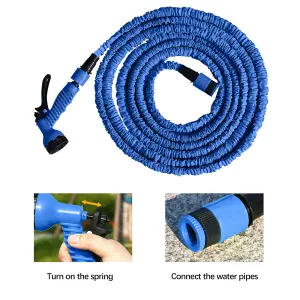 Alivio Expandable Garden Hose Pipe 50ft with 7 Spray Functions, Spray Gun & Connectors - Blue