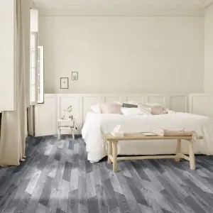 Grey Herringbone Wood Effect Vinyl Flooring For LivingRoom, Kitchen, 2.3mm Vinyl Sheet-5m(16'4") X 3m(9'9")-15m²