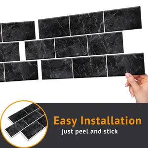 Black Marble Stone Tile Sticker 6 x 12 inches / 15.4 x 30.5 cm  - 12pcs in a pack