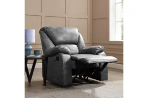 Enoch 1 Seater Recliner Armchair, Dark Grey Faux Leather