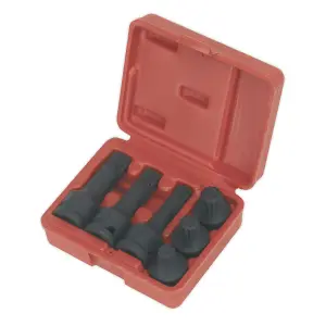 Sealey Impact Spline Socket Bit Set 6 Pieces 1/2" Square Drive Black SX052