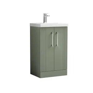 Retro 2 Door Floor Standing Vanity Unit with Mid-Edge 1 Tap Hole Ceramic Basin - 500mm - Satin Green - Balterley