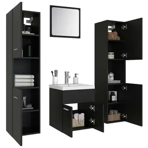 Berkfield Bathroom Furniture Set Black Engineered Wood