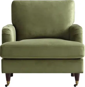 Brigette Olive Green Velvet Armchair With Antique Brass Castor Legs - Daals - Armchairs