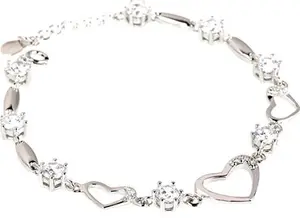 Trendy Sterling Silver Bracelet For Women With Heart Shaped Charm & Stones