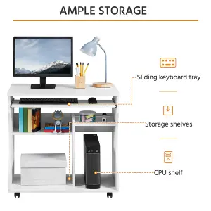 Yaheetech White Wood Computer Desk with Wheels