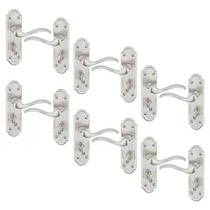 URBNLIVING 170mm Length 12 Pcs Lisbon Metal & Satin Nickel Lever Latch Door Bathroom Handles Set