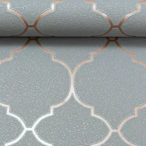 Erismann Grey Copper Glitter Metallic Trellis Thick Textured Vinyl Wallpaper