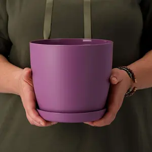 Plant Pots Flower Planter 6 Colours 8 sizes Matt Plastic Pot + Saucer Tray Deco Violet 20cm