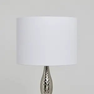 Table lamp in satin nickel with ribbed metal base finish white Ivory lamp shade