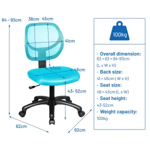 Costway Ergonomic Computer Desk Chair Low-Back Task Study Chairs Office Armless Chair