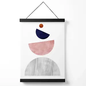 Grey and Navy Blue Circles Mid Century Geometric Medium Poster with Black Hanger