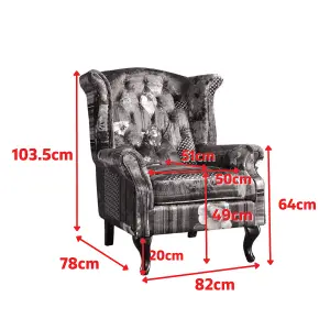 Fabric Gold Patchwork Chesterfield Avici Scroll Wingback Chair