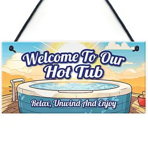 Red Ocean Hot Tub Sign and Plaque Garden Pool Shed Hanging Wall Plaque Welcome Sign Shed Plaque