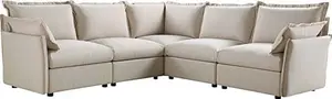 Byron Pillow Edge Beige Fabric Modular Sofa, 5-Seater Corner - Daals - Sofas