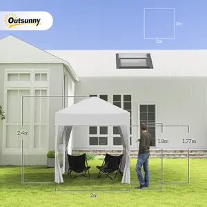 Outsunny 2mx2m Pop Up Gazebo Party Tent Canopy Marquee with Storage Bag White