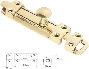 Dzina™ Sliding Surface Door Tower Bolt 200mm x 38mm (8 x 1. 1/2 Inch) Polished Brass Pack of 1