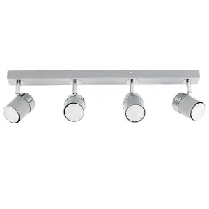 ValueLights Rosie Modern 4 Way Gloss Grey and Silver Chrome Straight Bar Ceiling Spotlight