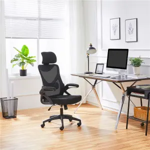 Yaheetech High Back Mesh Office Chair with Headrest and Armrest - Black