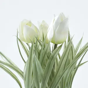 Homescapes White Artificial Tulips in White Decorative Pot, 22 cm Tall