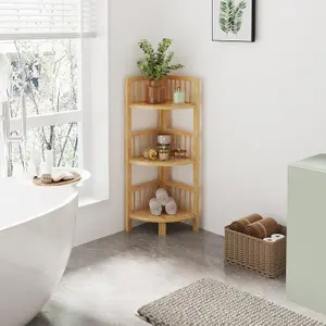 3 Tier Bamboo Corner Storage Shelf - 27cm x 27cm x 89cm