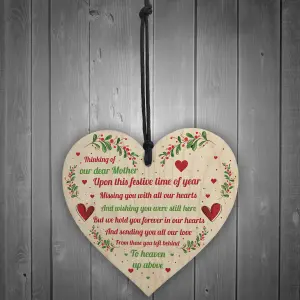 Mum Memorial Christmas Decoration Wooden Hanging Heart In Memory Plaque Gift For Mum