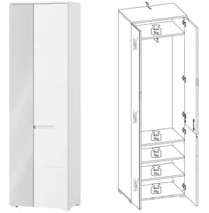 Santino White Gloss Slim Wardrobe with Mirrored Door S22