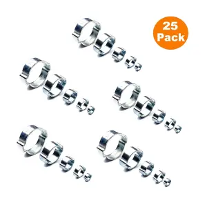 25 x Double Ear O Clips Fuel Clamps, Water Coolant Pipes Air Hydraulic Hoses ( 23-27mm )