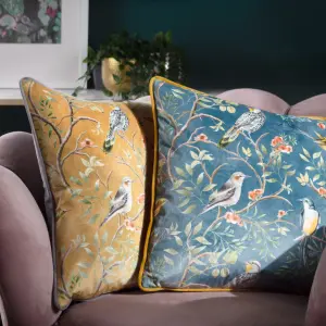 Wylder Orient Chinoiserie Birds Digitally Printed Velvet Feather Filled Cushion