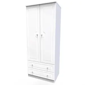 Windsor 2 Door 2 Drawer Wardrobe in White Gloss (Ready Assembled)