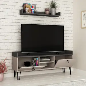 Decortie Keday Modern TV Unit Multimedia Centre Mocha Grey Anthracite Grey with Wall Shelf Unit 140cm