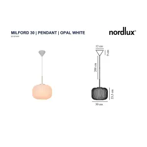 Nordlux Milford Dome Pendant Ceiling Light Opal white E27