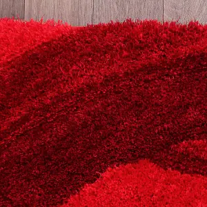 Red Easy to Clean Optical/(3D) Modern Shaggy Sparkle Abstract Rug for Living Room, Bedroom - 60cm X 110cm