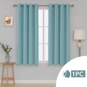 Polyester Blackout Grommet / Eyelet Door Curtain Panel Sky Blue / 132 W x 138 D cm