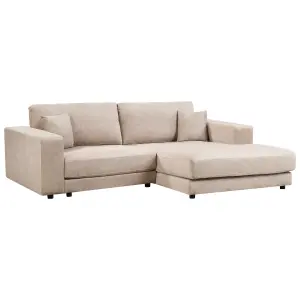 Corner Sofa LOFOTEN Beige Velvet 3 Seater Left Hand