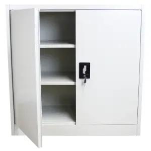 Powder Coated Steel Light Grey Office 2 Doors Filing Cabinet Flatpack Document File Lockable Storage 90cm