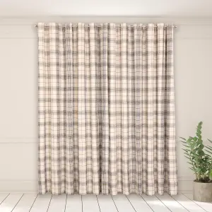 Woven Check Print Pair of Curtains, Cream - 66 x 90