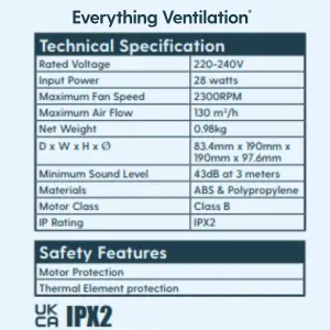 IPX2 Bathroom Extractor Fan with Backdraft Shutters & Adjustable Electronic Timer 100mm White