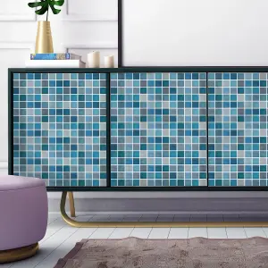 Walplus Classic Blue And Grey Mosaic Wall 2D Tile Stickers Multipack 24Pcs