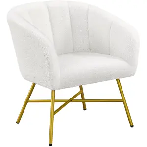 Yaheetech White Upholstered Boucle Barrel Accent Chair